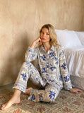 Blue floral button-up pajamas