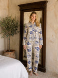 Blue floral button-up pajamas