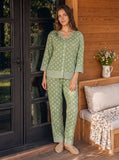 بيجاما زراير اخضر منقوش