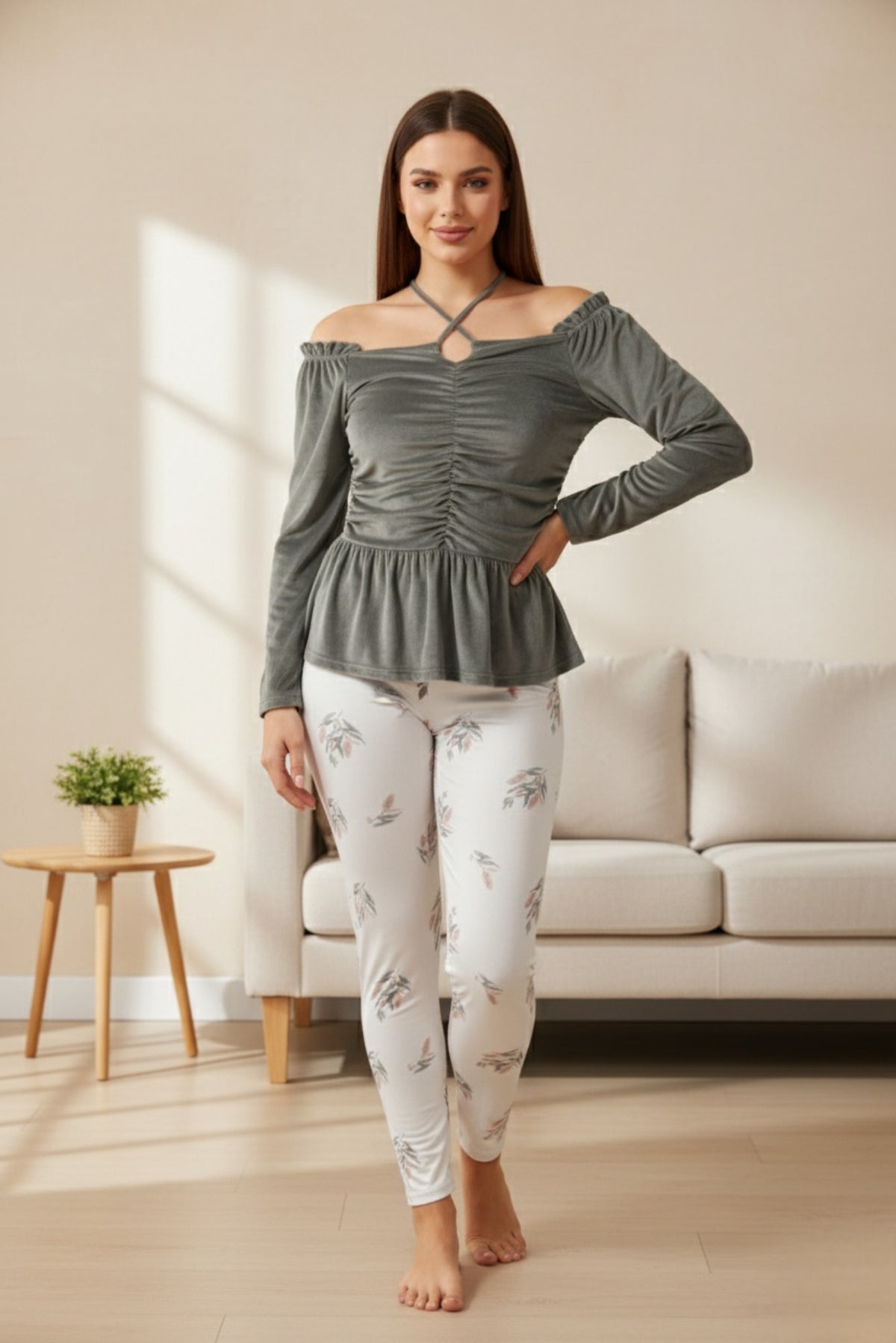 بيجاما شتوي قطيفه رمادي